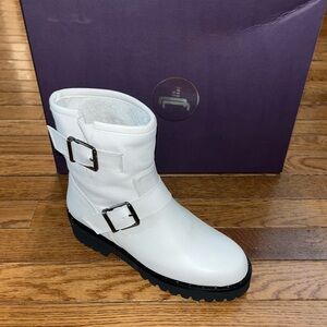 Jon Josef Moto Biker Boots White Tumble Leather & Faux Fur Women’s EU Size 35